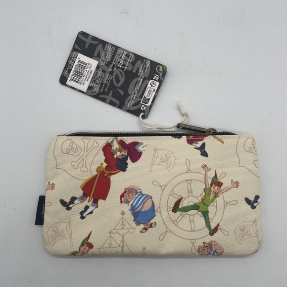 Loungefly Disney Peter Pan Wallet Captain Hook Skull Nylon‎ Zip Pouch Beige - Picture 2 of 5